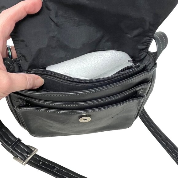Black Tignanello Leather Crossbody Bag With Adjustable Strap & Multiple Pockets - Picture 4 of 8